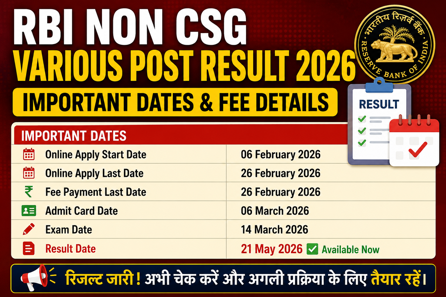 RBI Non CSG Various Post Result 2026 Out Direct Link 21 Posts